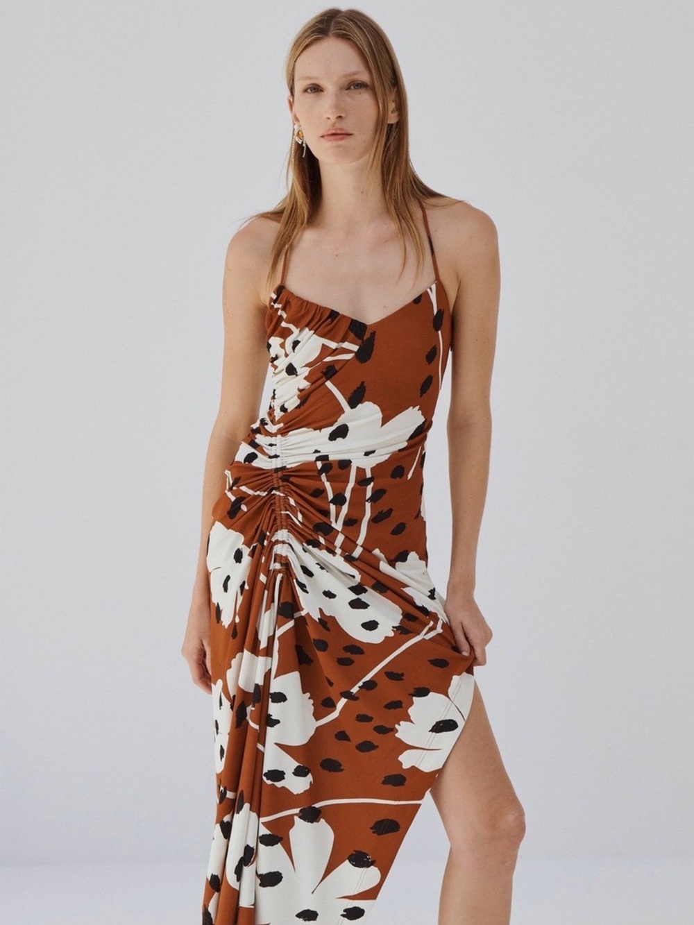 Monse Floral Print Draped Slip Dress (Size 4)